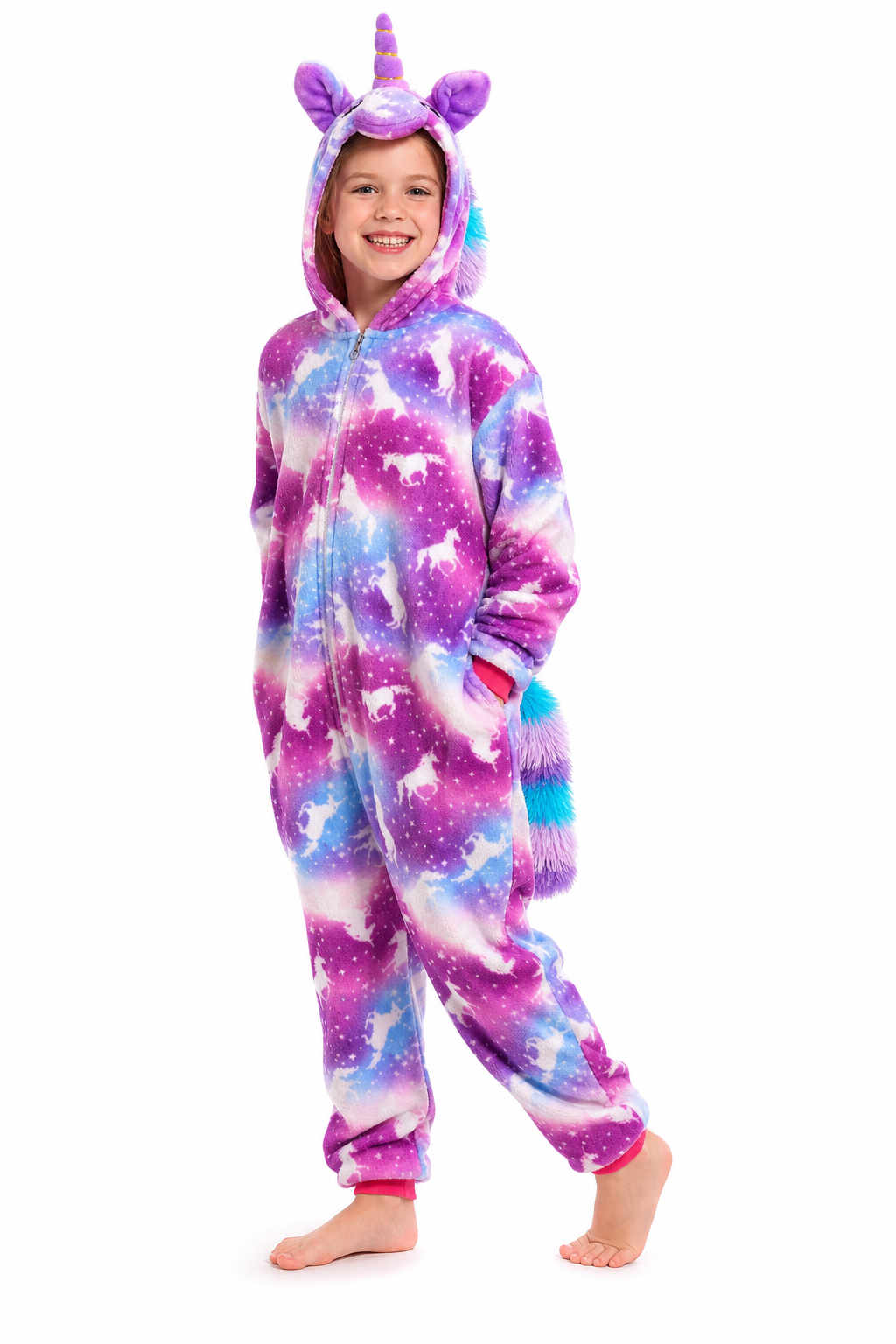 Kids' Hooded Pink and Purple Galaxy Unicorn Kigurumi Costume Onesie