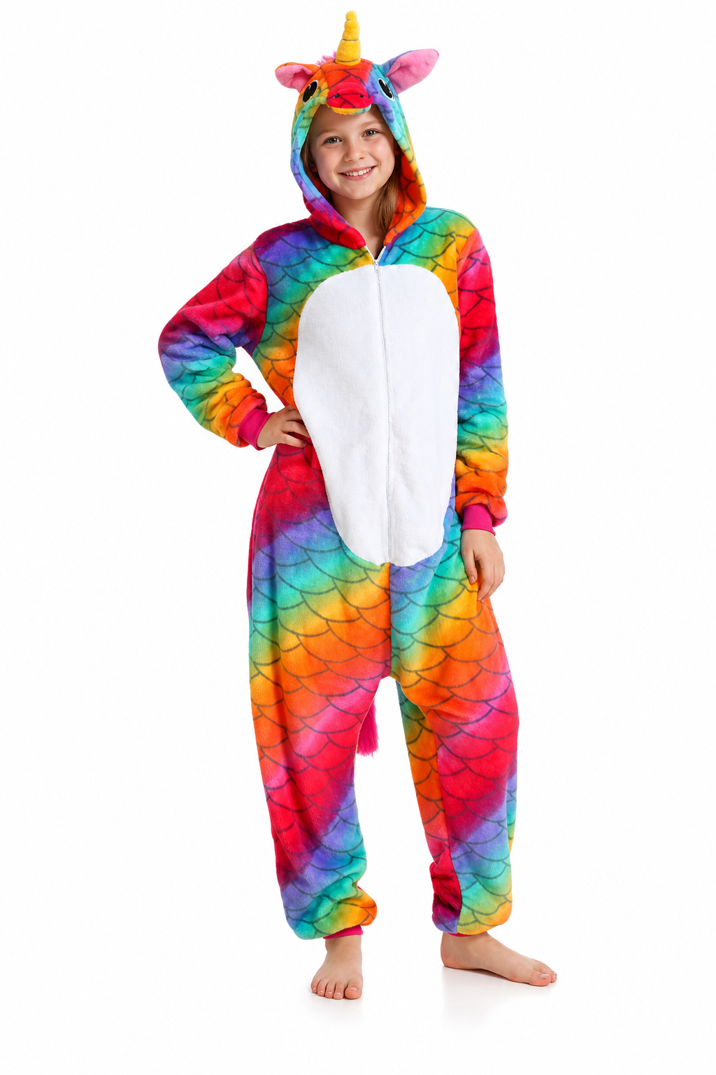Kids' Hooded Rainbow Scale Unicorn Plush Kigurumi Onesie