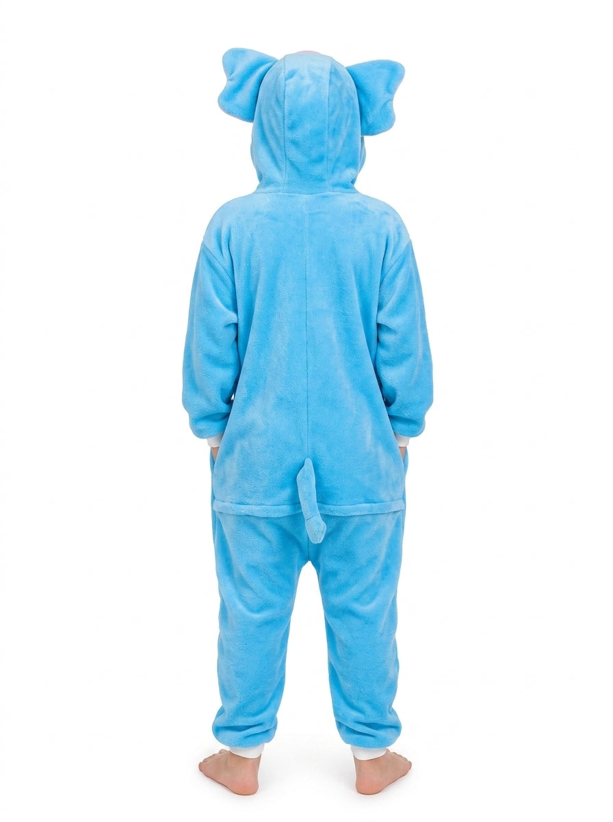 Kids' Hooded Blue Elephant Kigurumi Costume Onesie