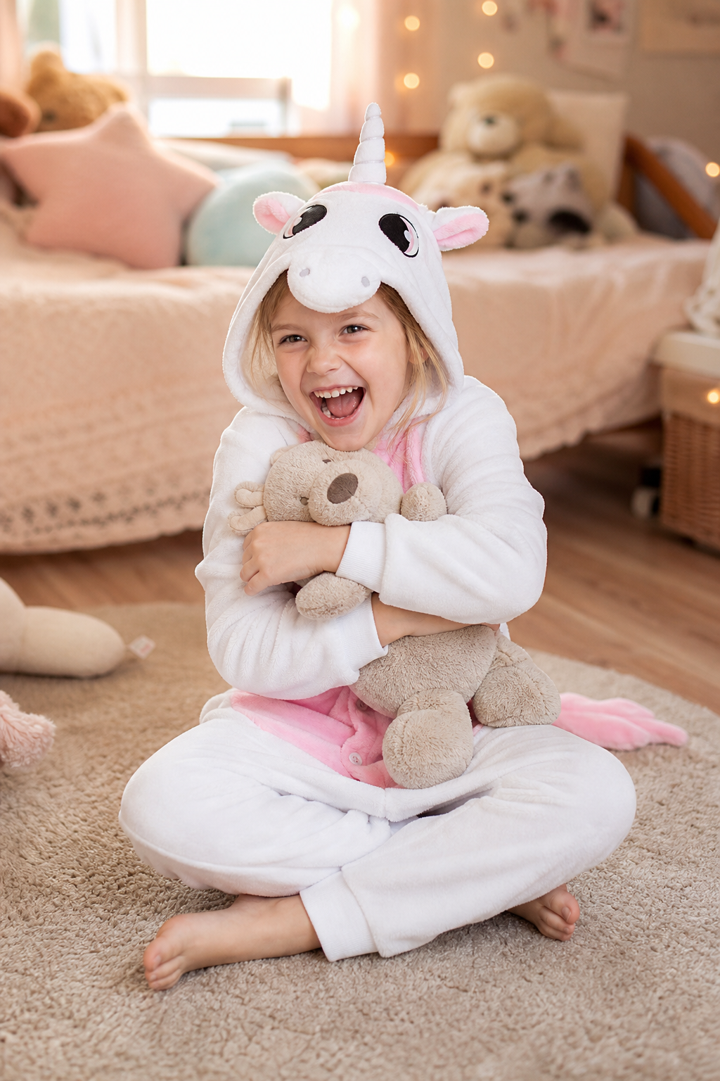 Kids' Hooded White with Pink Belly Unicorn Kigurumi Costume Onesie