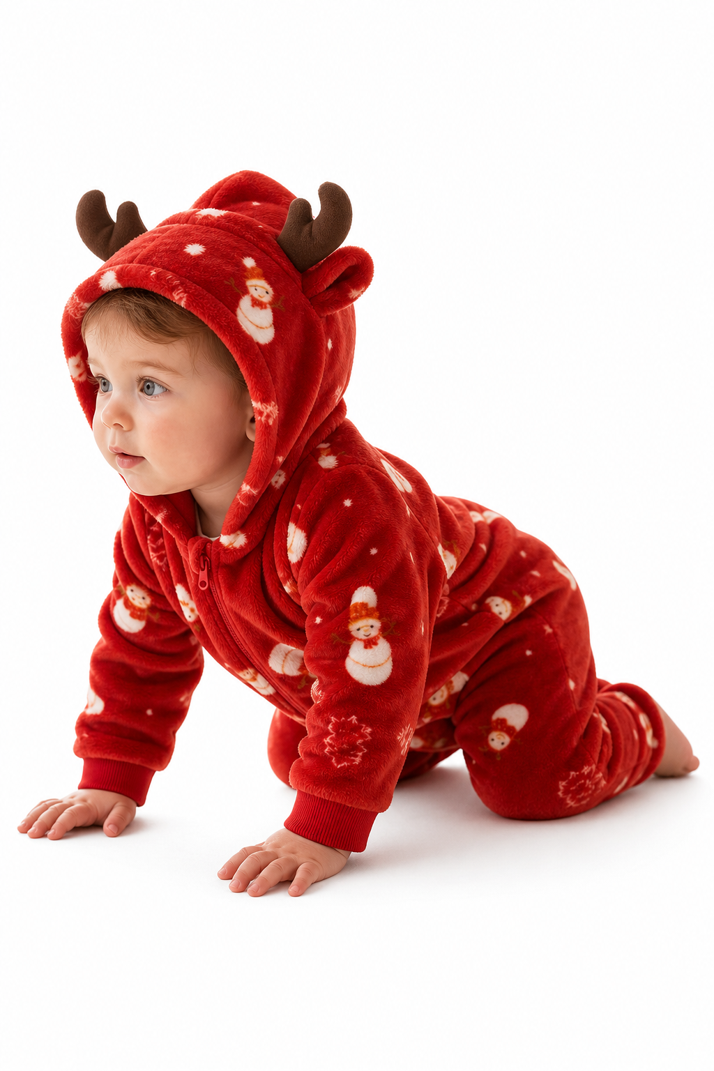Baby Red Plush Snowman Reindeer Hooded Onesie