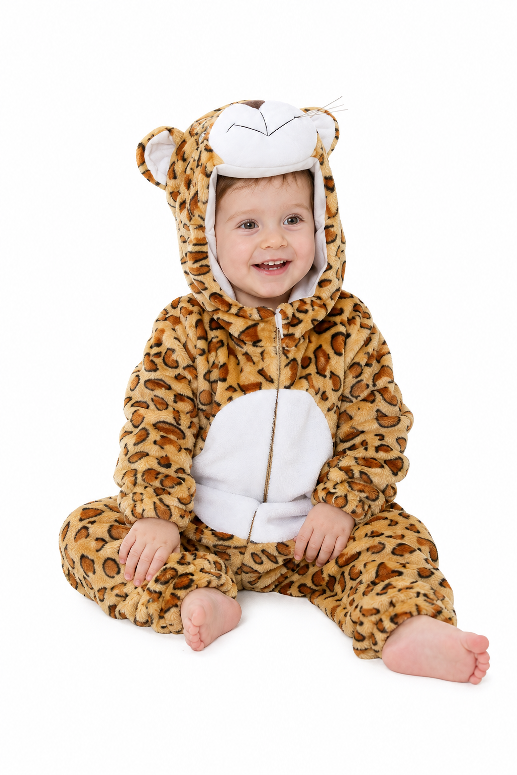 Baby Plush Leopard Animal Onesie with Hood