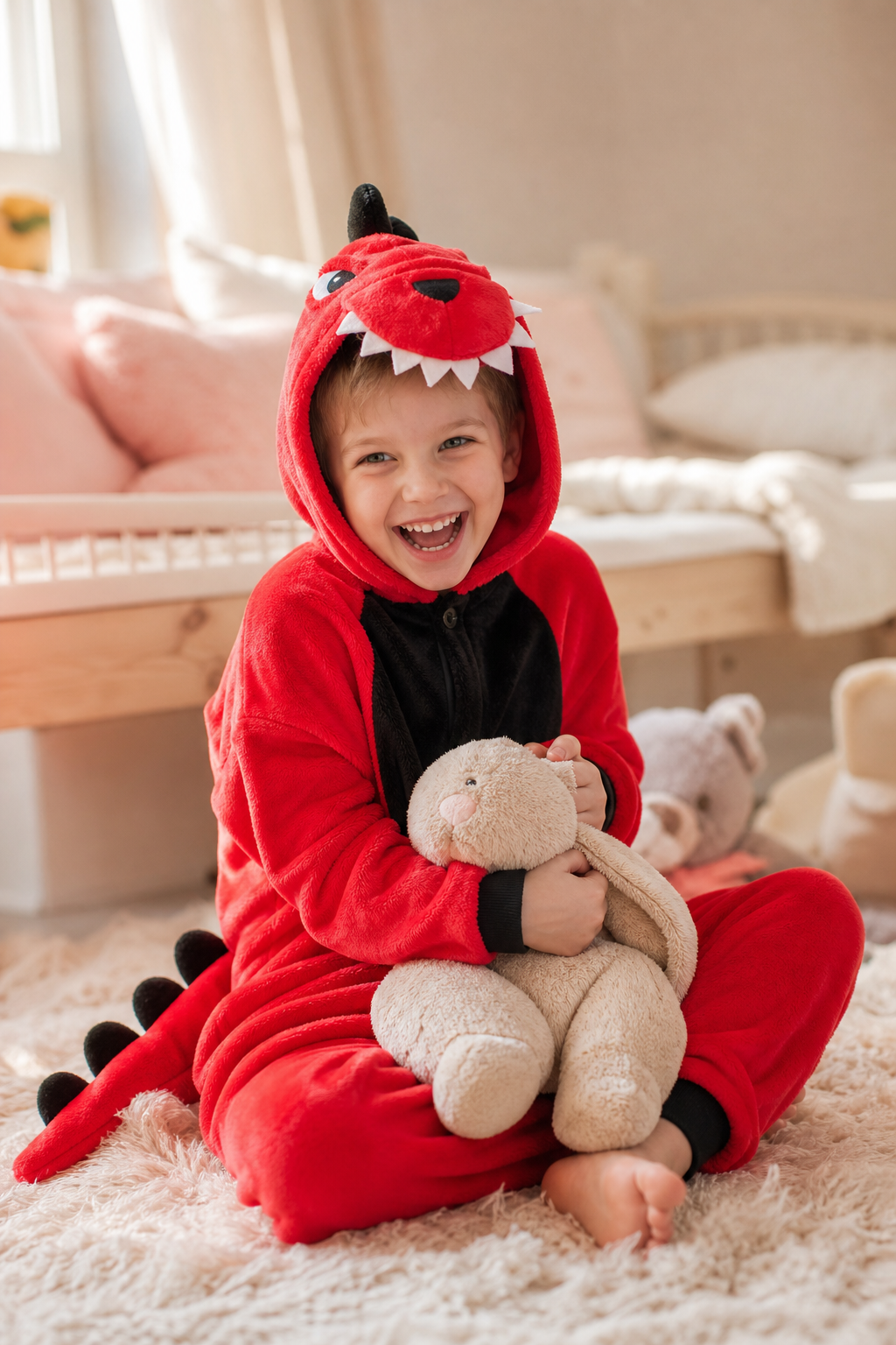 Kids' Hooded Red T-Rex Kigurumi Pajama Onesie