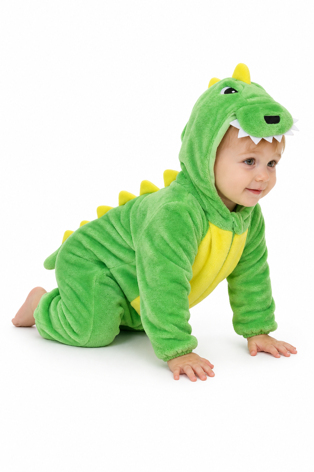 Green Baby Plush Dinosaur Onesie with Yellow Belly