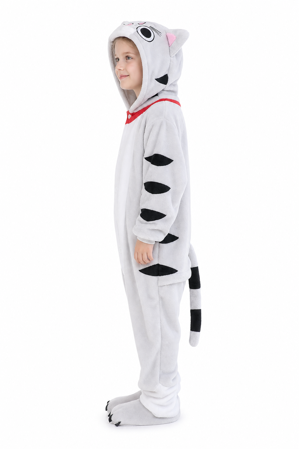 Kids' Hooded White Spotted Cat Kigurumi Costume Onesie