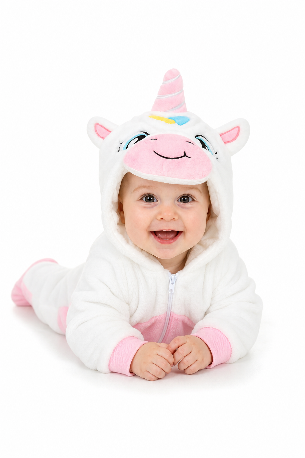 Cozy Baby White Plush Unicorn Hooded Onesie