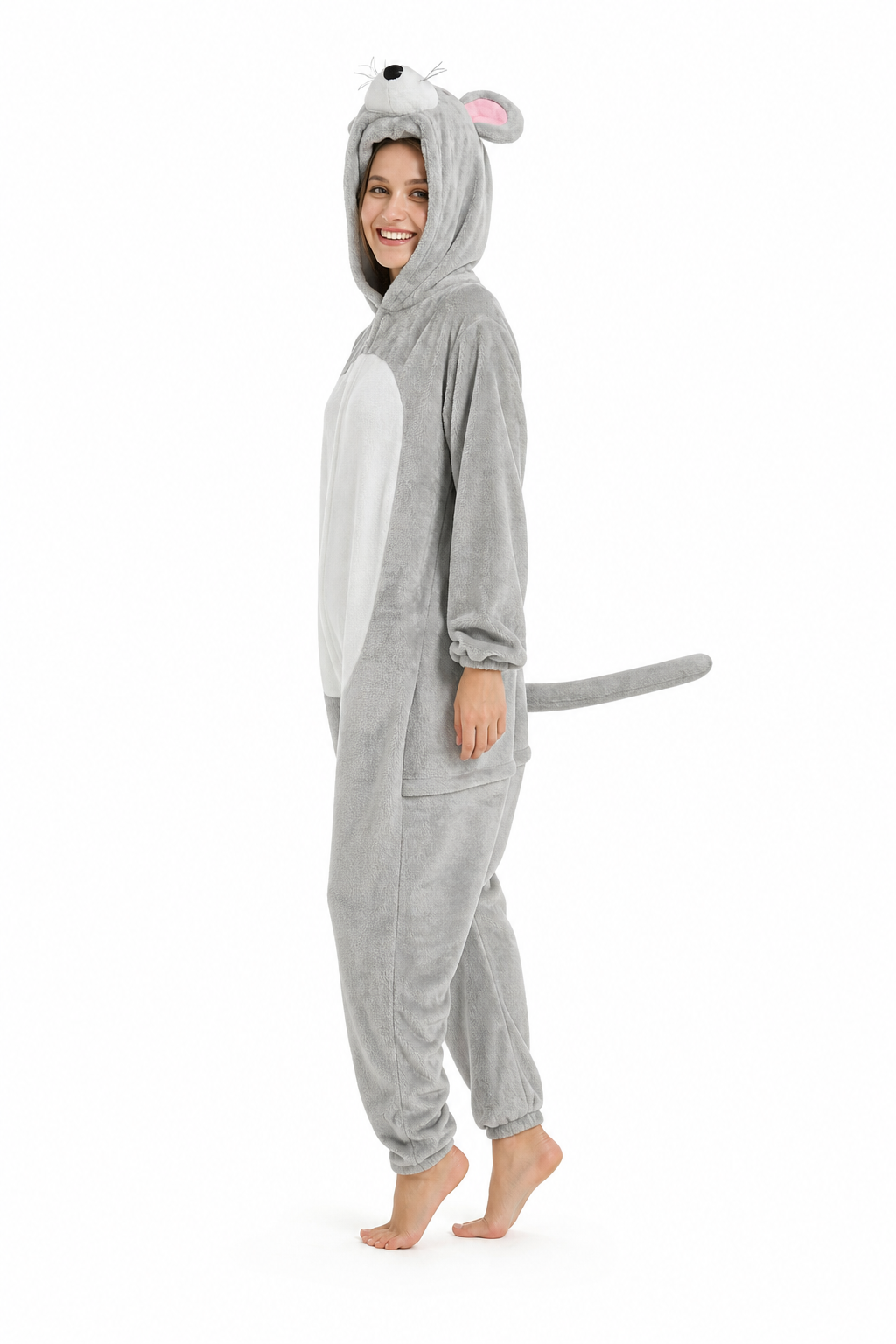 Adult Soft Plush Gray Mouse Kigurumi with Tail