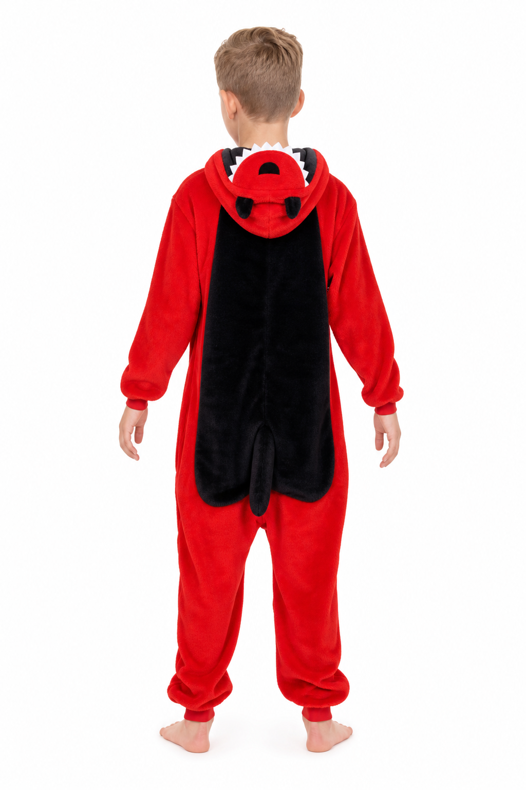 Kids' Hooded Red & Black Dinosaur Kigurumi Onesie