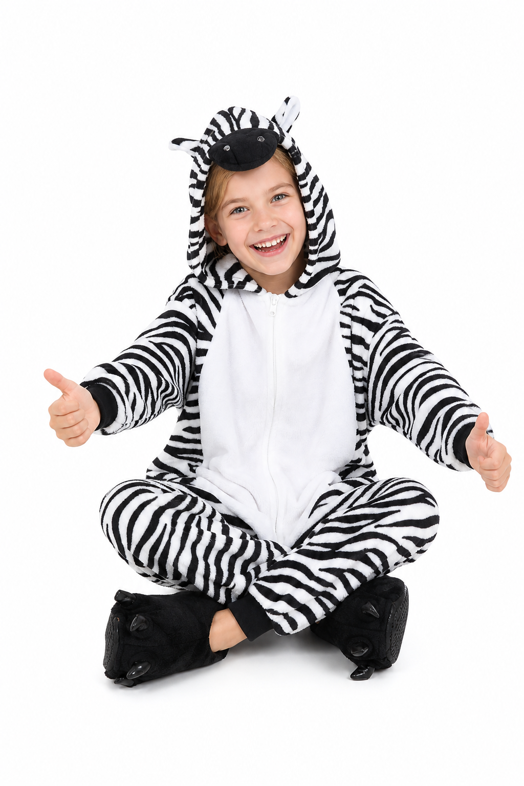 Kids' Plush Black and White Zebra Onesie