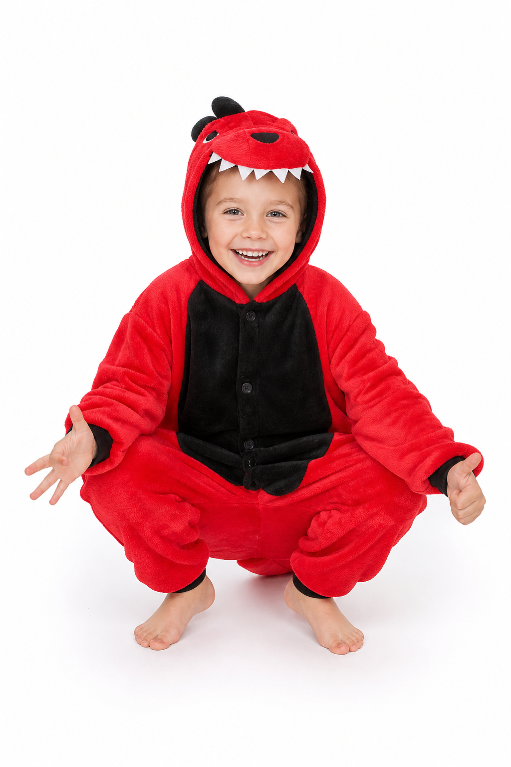 Kids' Hooded Red T-Rex Kigurumi Pajama Onesie