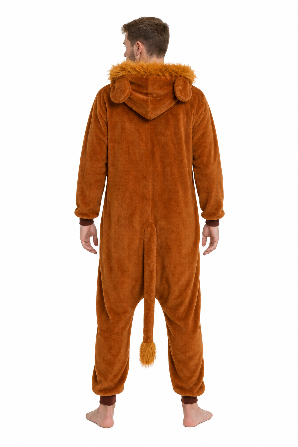 Adult Plush Brown Lion Onesie with Fluffy Mane