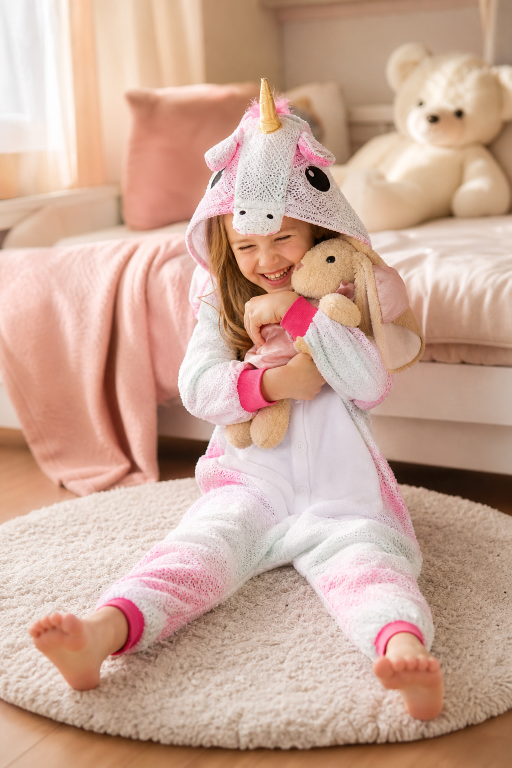 Kids' Hooded Pink and Mint Gradient Unicorn Plush Kigurumi Onesie