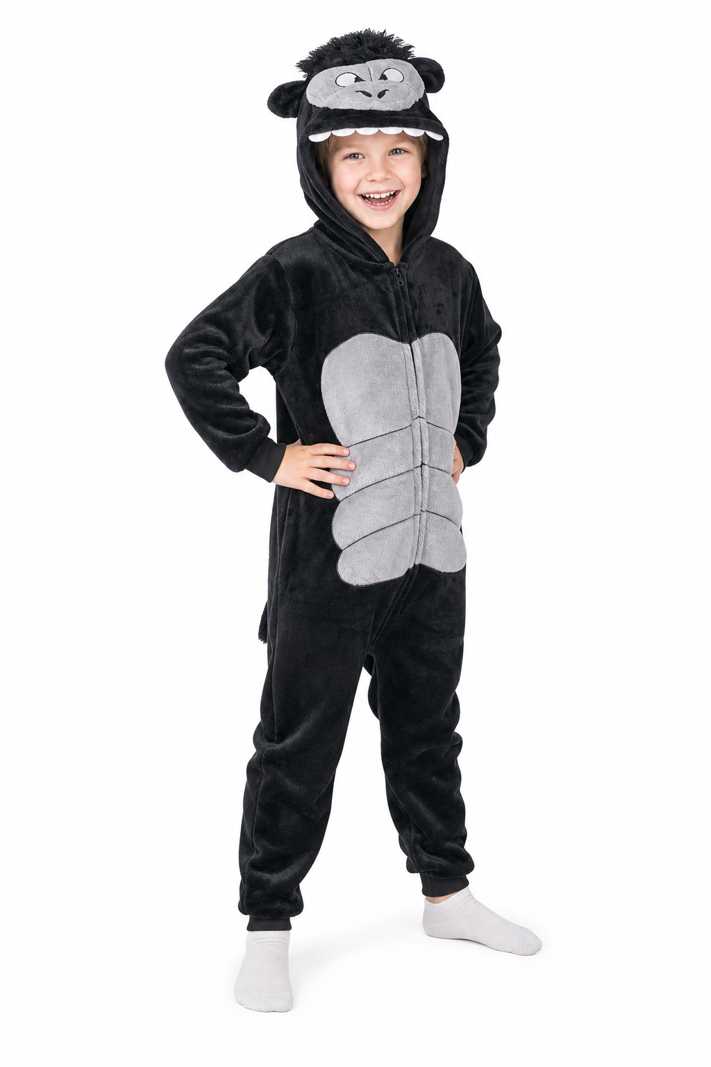 Kids' Hooded Black Gorilla Kigurumi Costume Onesie