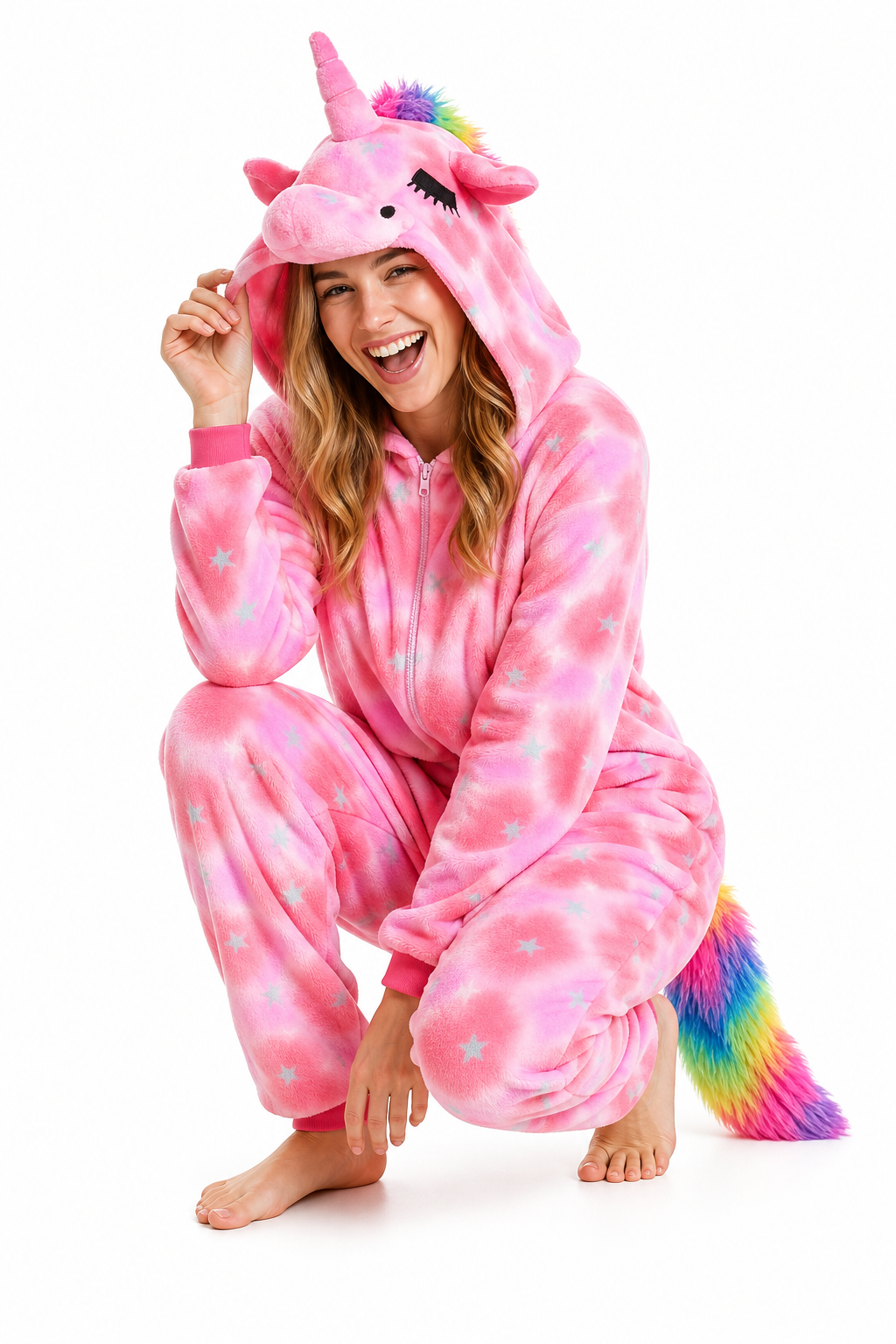 Adult Hooded Pink Starry Unicorn Kigurumi Onesie