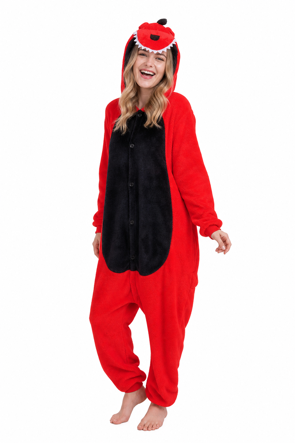 Adult Red Monster Kigurumi Onesie with Teeth Hood