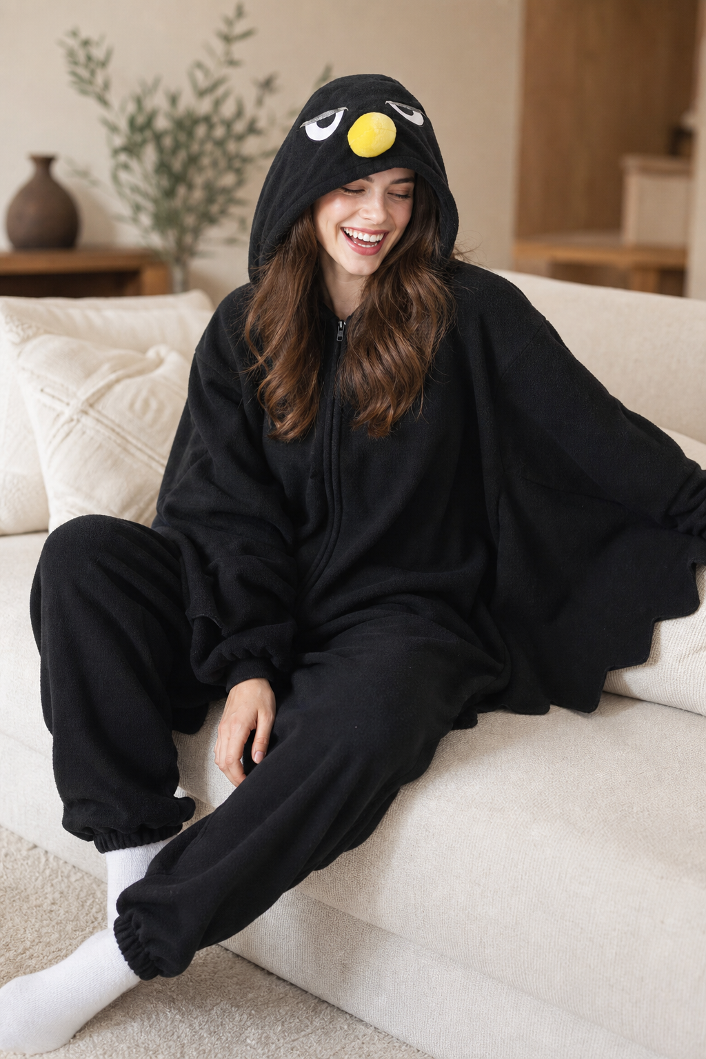 Adult Black Bat Kigurumi with Scalloped Wings