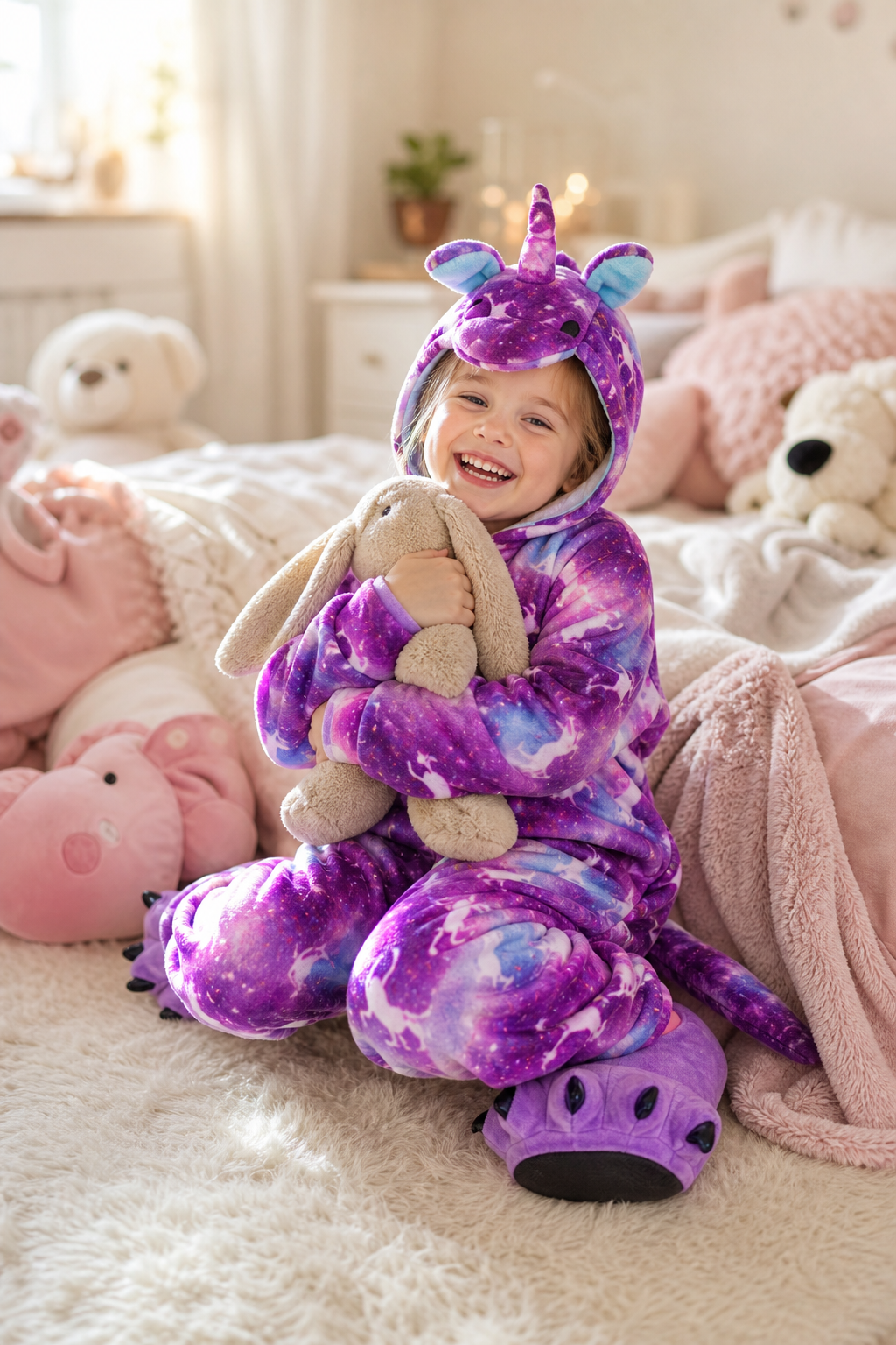 Kids' Hooded Purple Galaxy Unicorn Kigurumi Costume Onesie