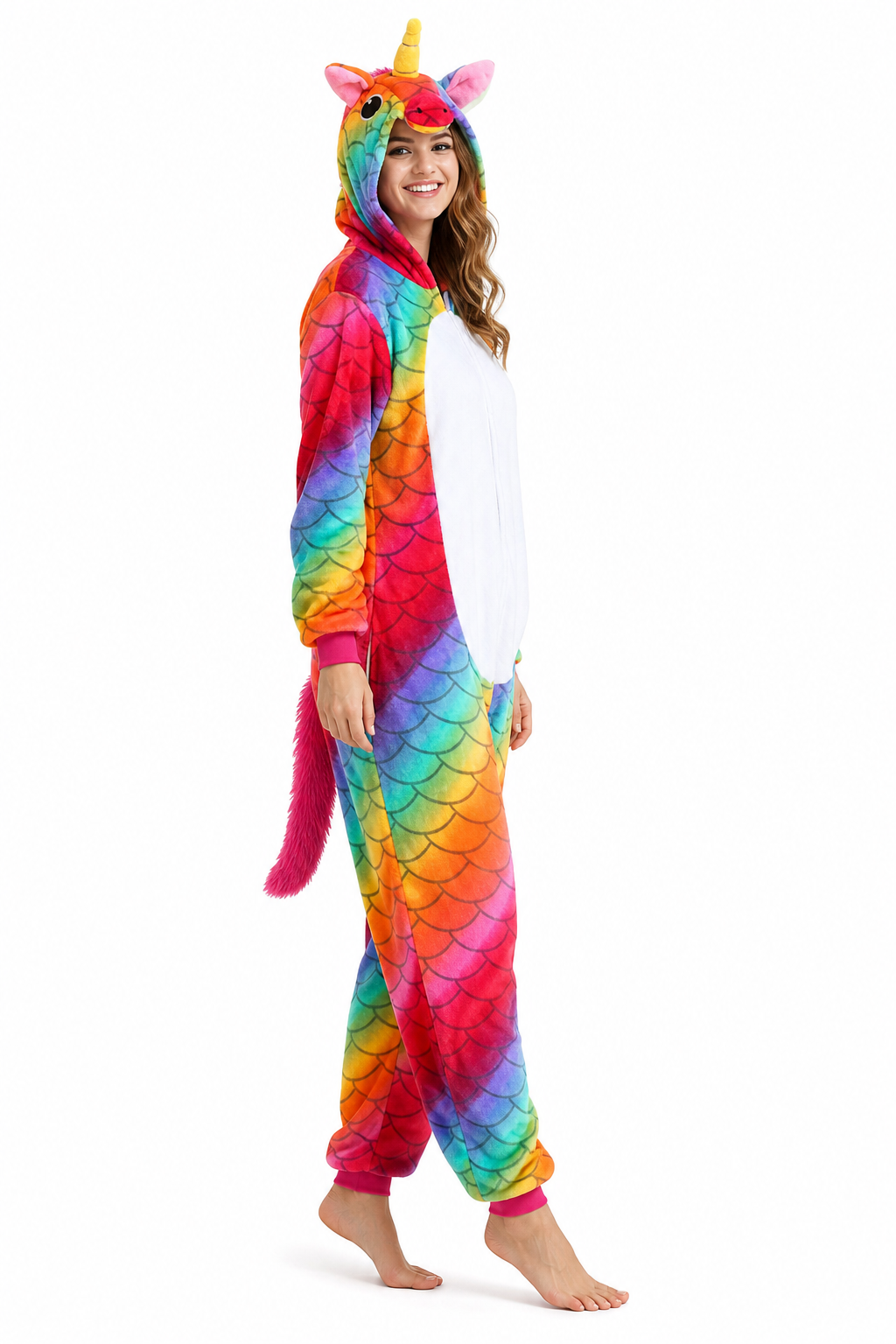 Adult Hooded Rainbow Scale Unicorn Kigurumi Onesie