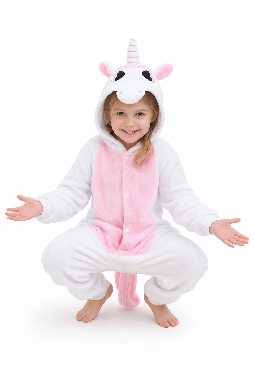 Kids' Hooded White with Pink Belly Unicorn Kigurumi Costume Onesie