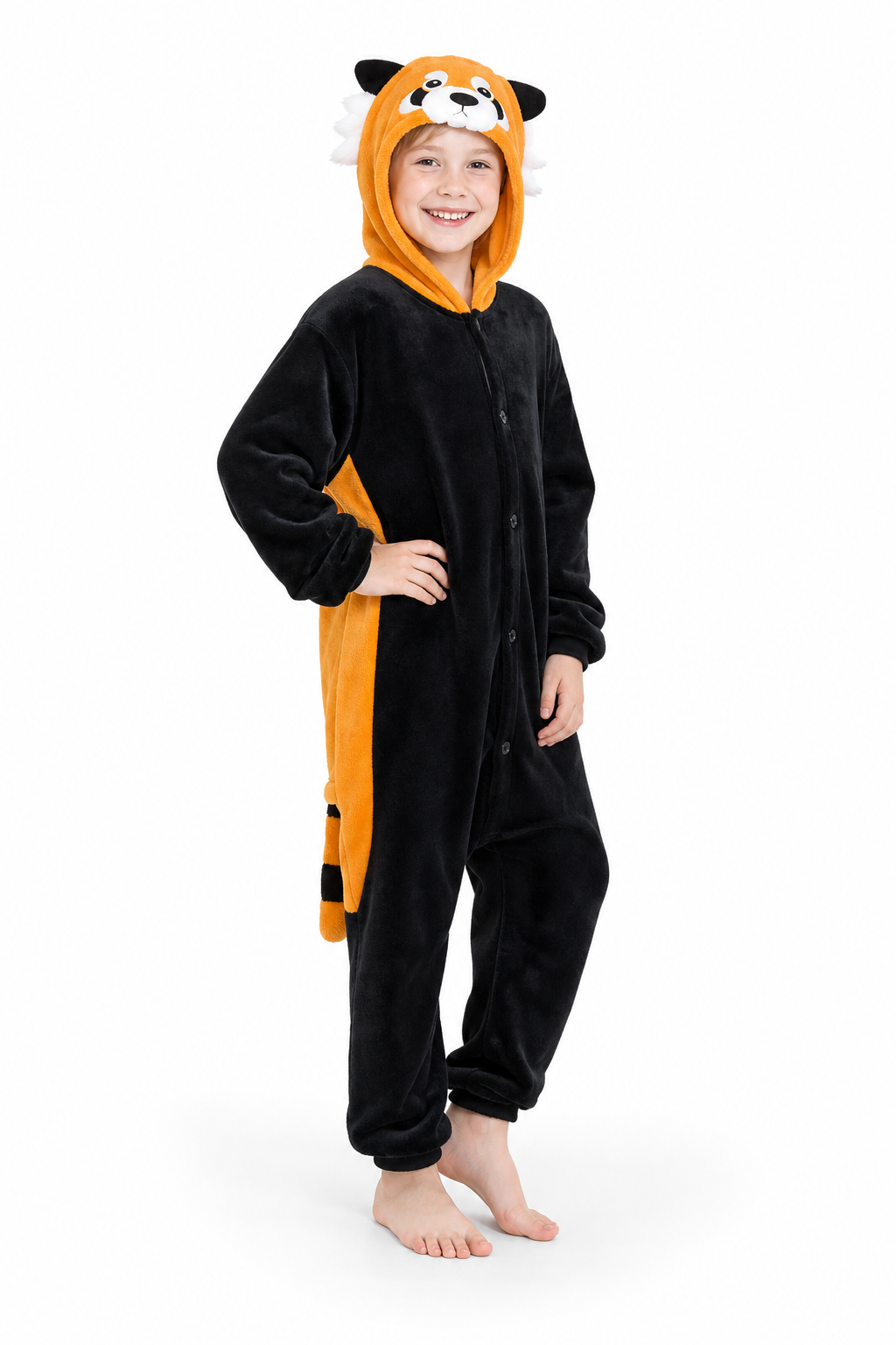 Kids' Hooded Black and Orange Red Panda Kigurumi Onesie