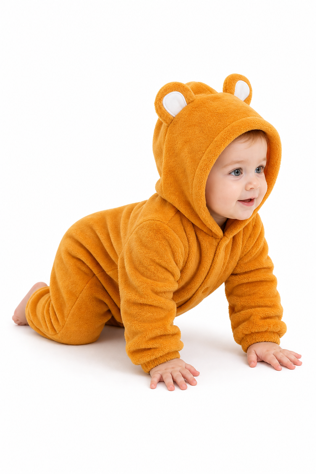 Cozy Baby Orange Plush Bear Hooded Kigurumi Onesie
