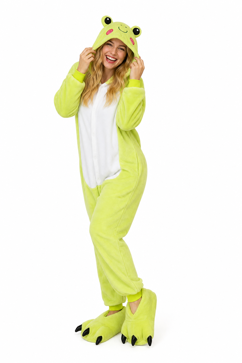 Adult Hooded Button-Up Green Frog Kigurumi Onesie