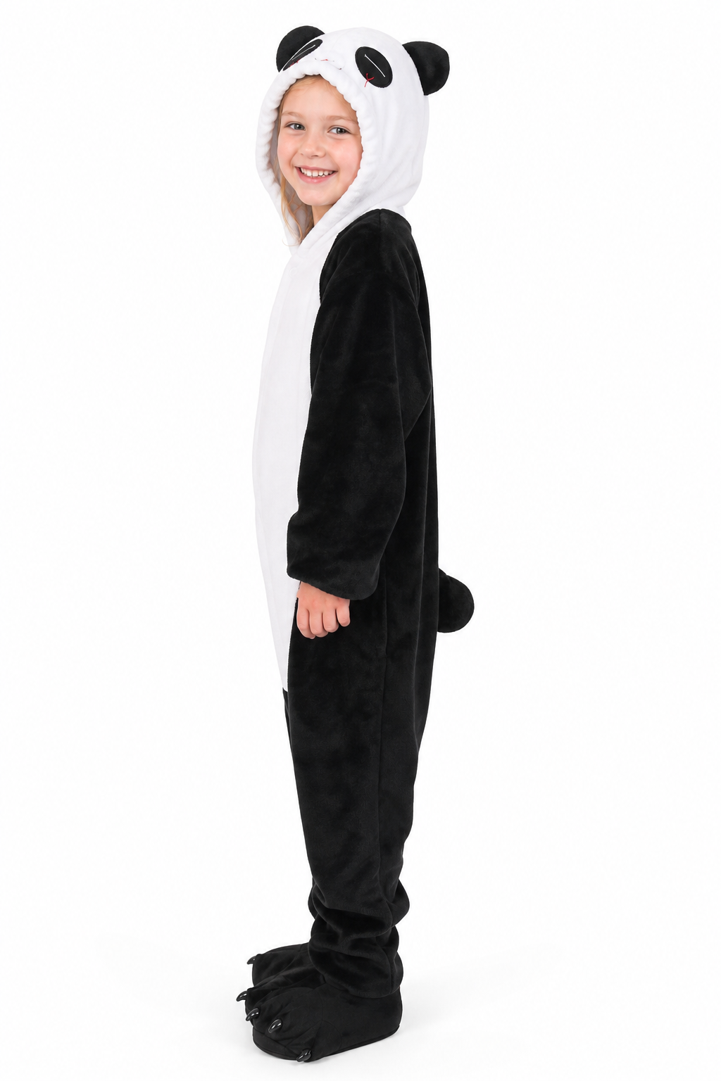 Kids' Hooded Black and White Panda Kigurumi Onesie