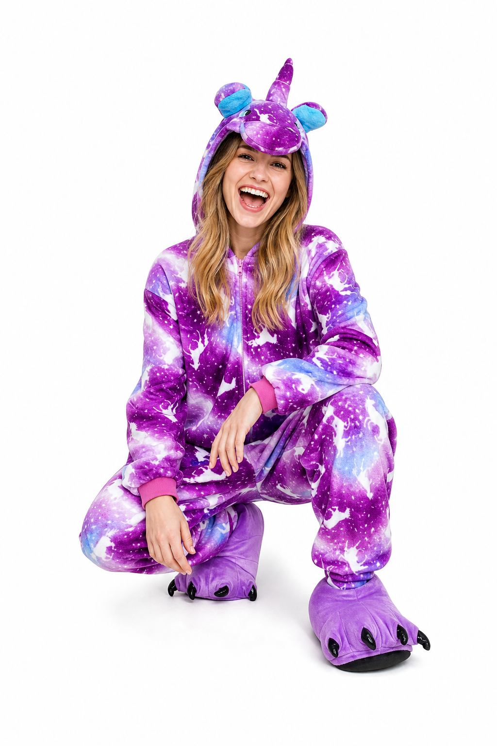 Adult Hooded Blue & Violet Galaxy Unicorn Kigurumi Onesie