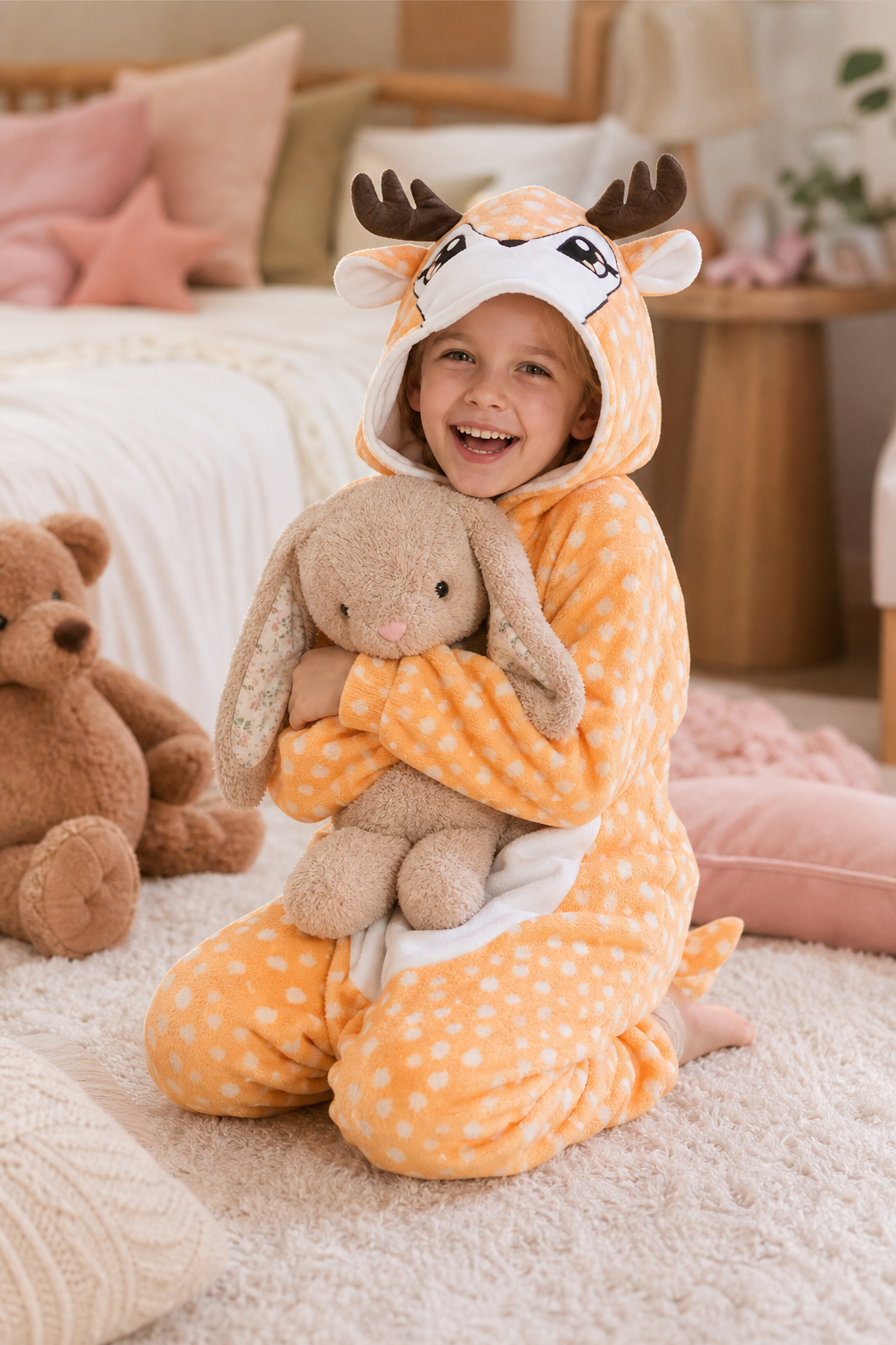 Kids' Hooded Caramel Deer Kigurumi Costume Onesie