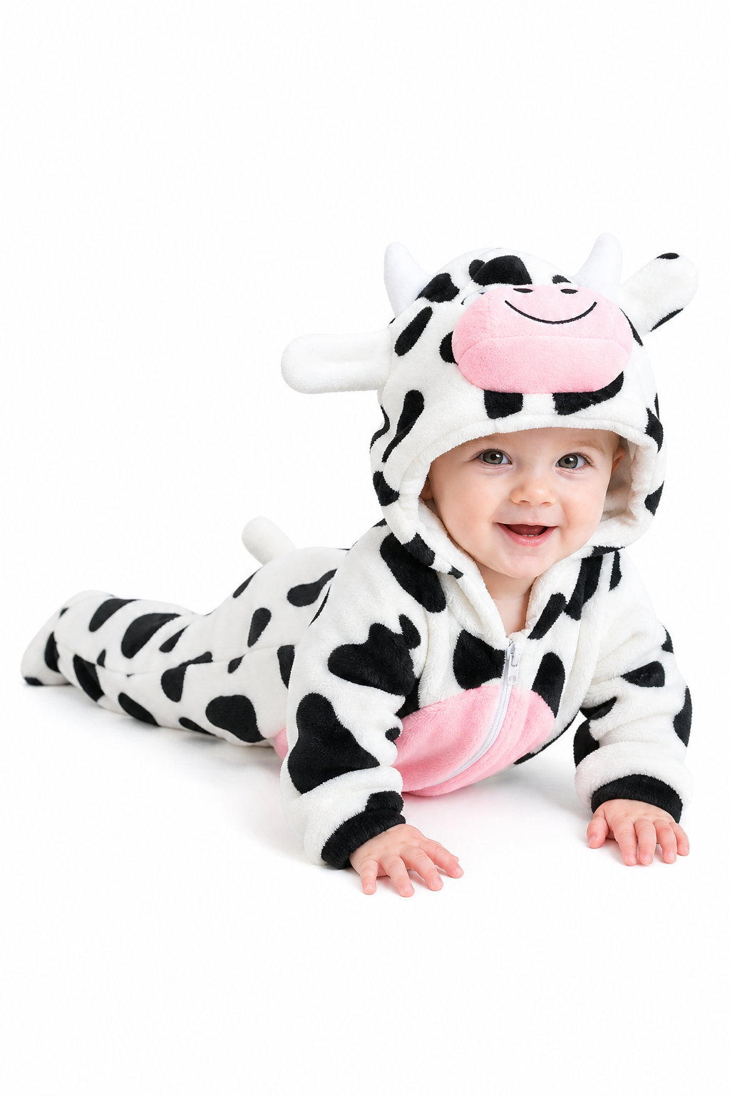 Plush Black and White Cow Baby Onesie