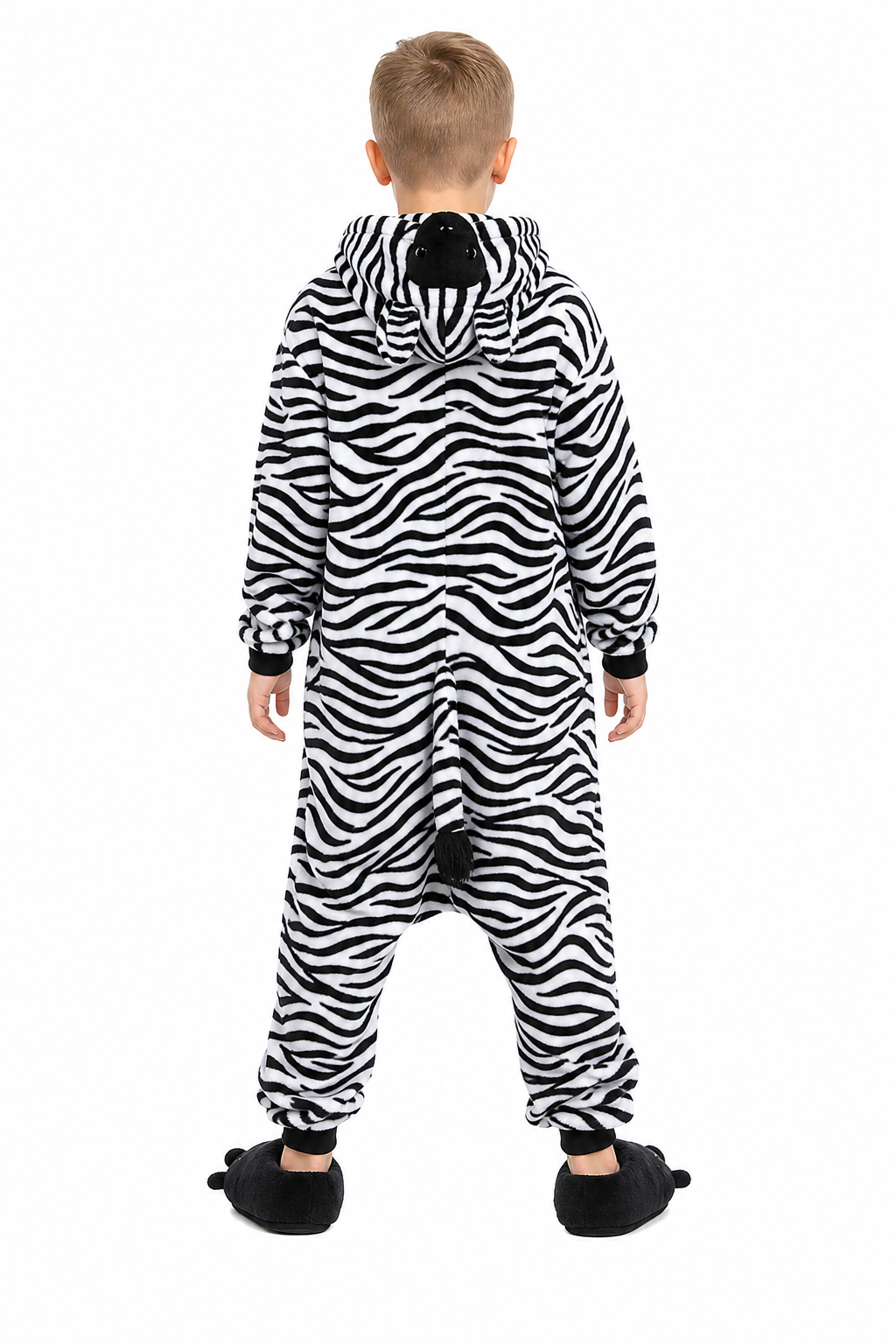 Kids' Plush Black and White Zebra Onesie