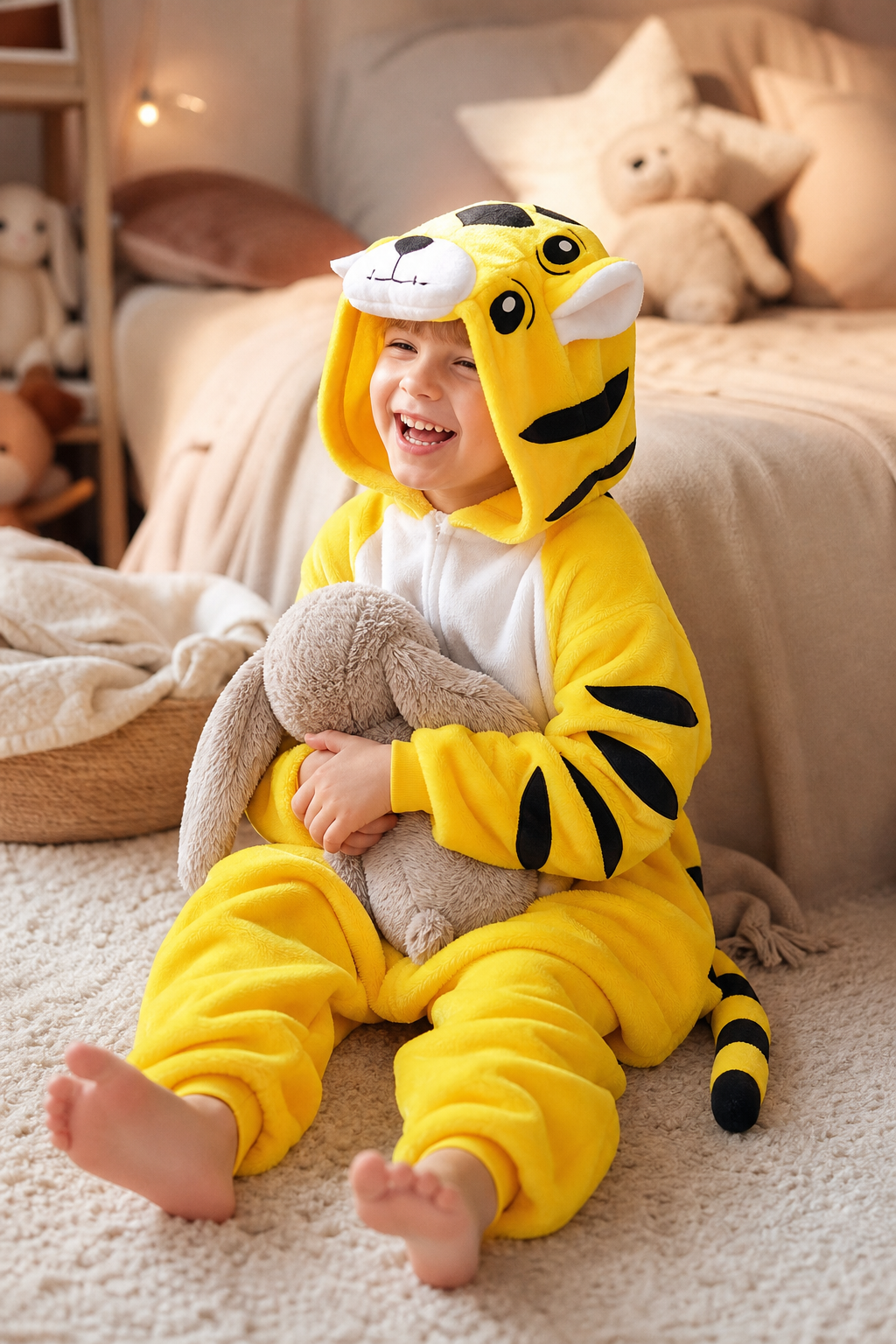 Kids' Hooded Golden Tiger Kigurumi Pajama Onesie