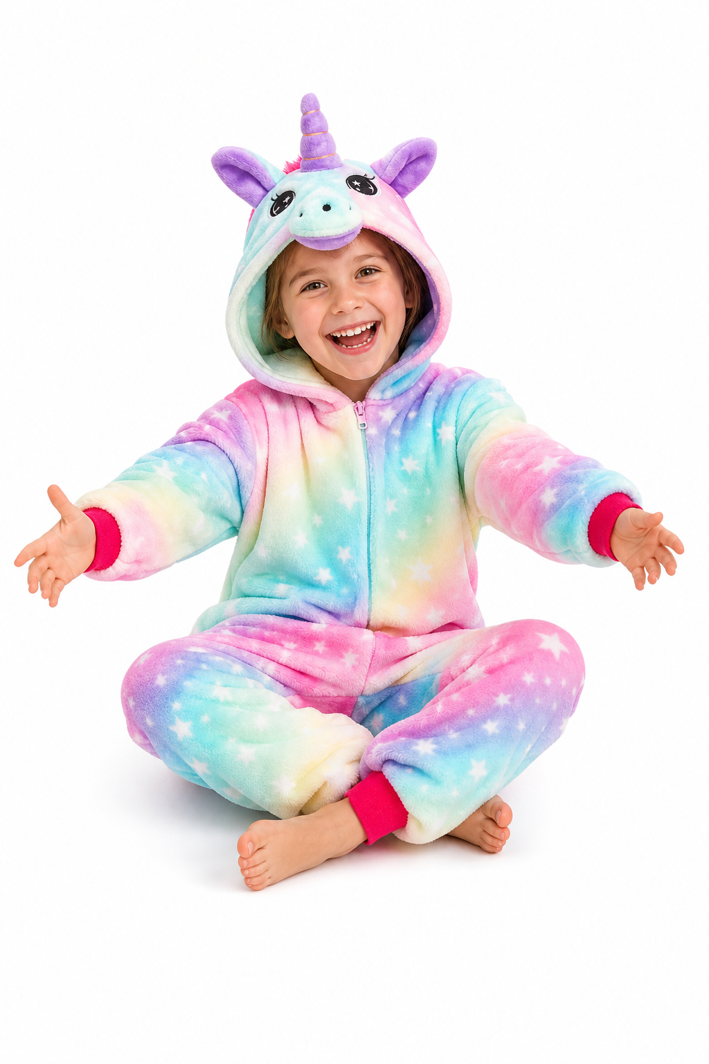 Kids' Hooded Pastel Gradient Star Unicorn Kigurumi Pajama Onesie
