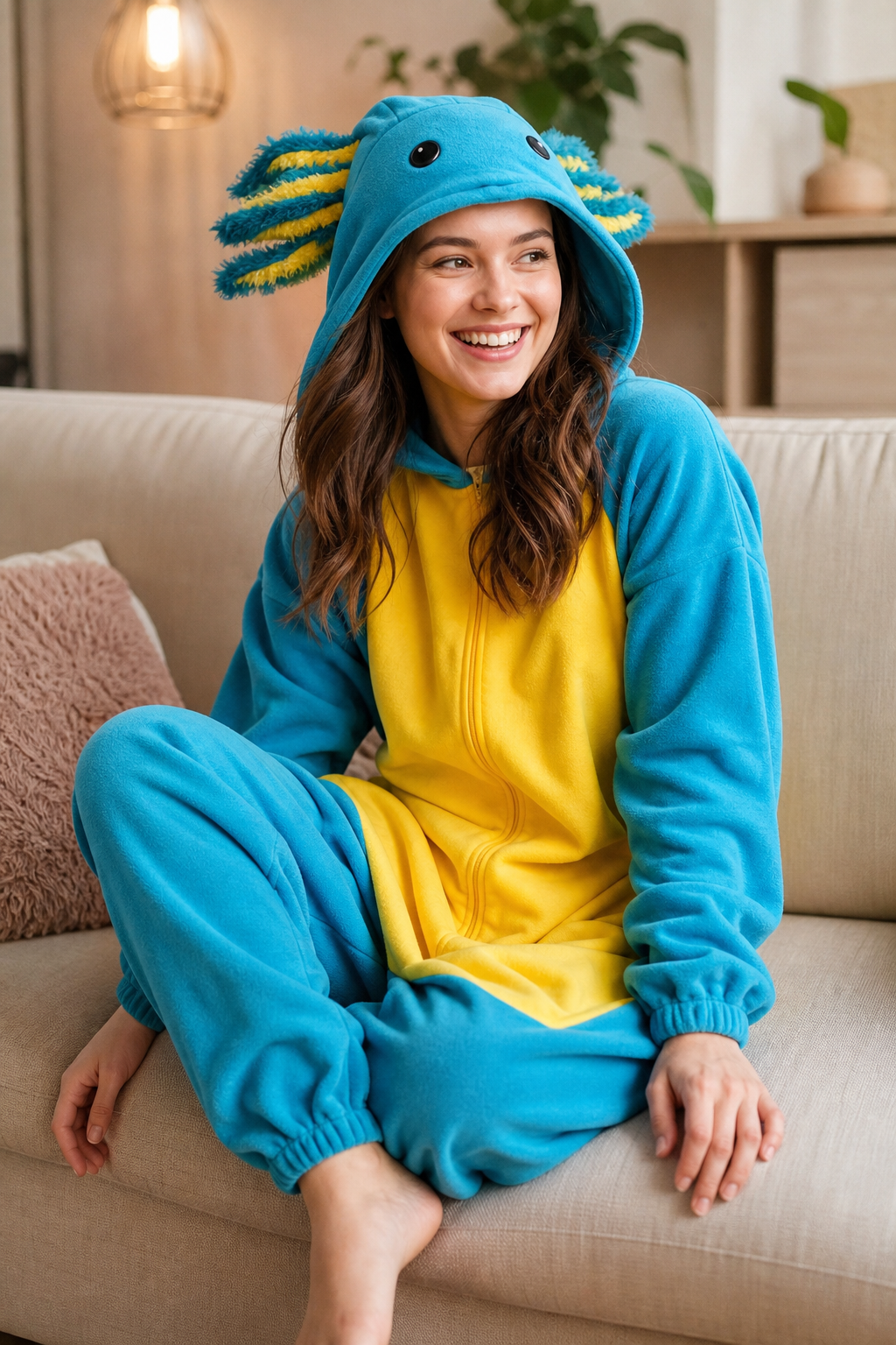 Adult Blue and Yellow Axolotl Fleece Kigurumi