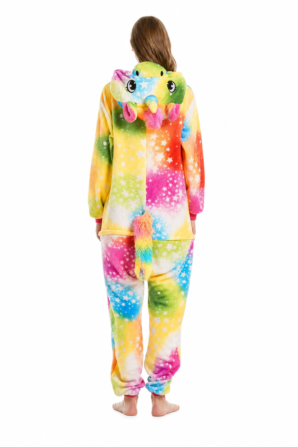 Adult Hooded Bright Rainbow Starburst Galaxy Unicorn Kigurumi Onesie