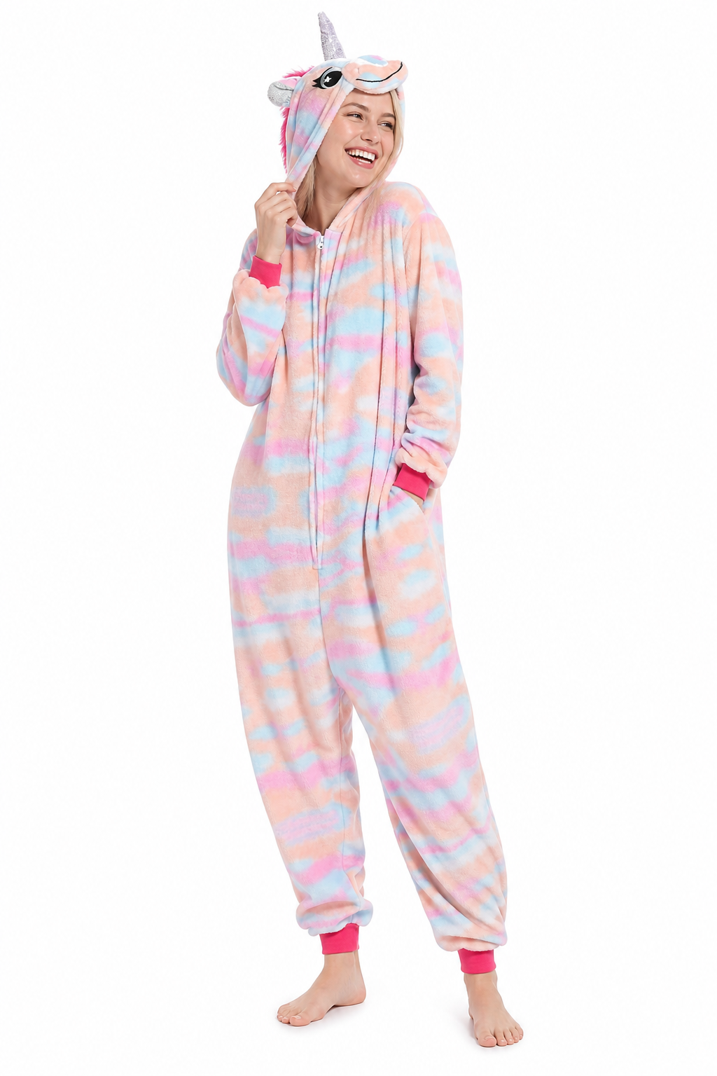 Adult Hooded Pastel Tie-Dye Unicorn Kigurumi Onesie