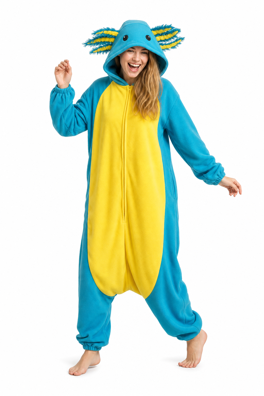 Adult Blue and Yellow Axolotl Fleece Kigurumi
