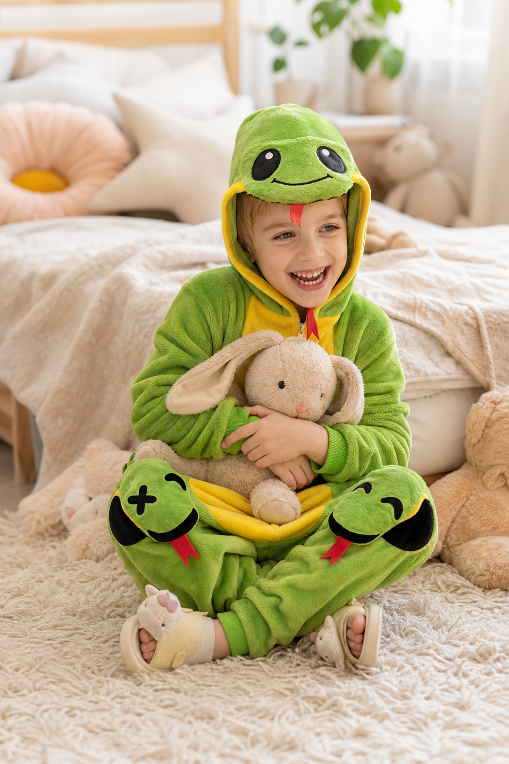 Kids' Hooded Green and Yellow Snake Kigurumi Pajama Onesie