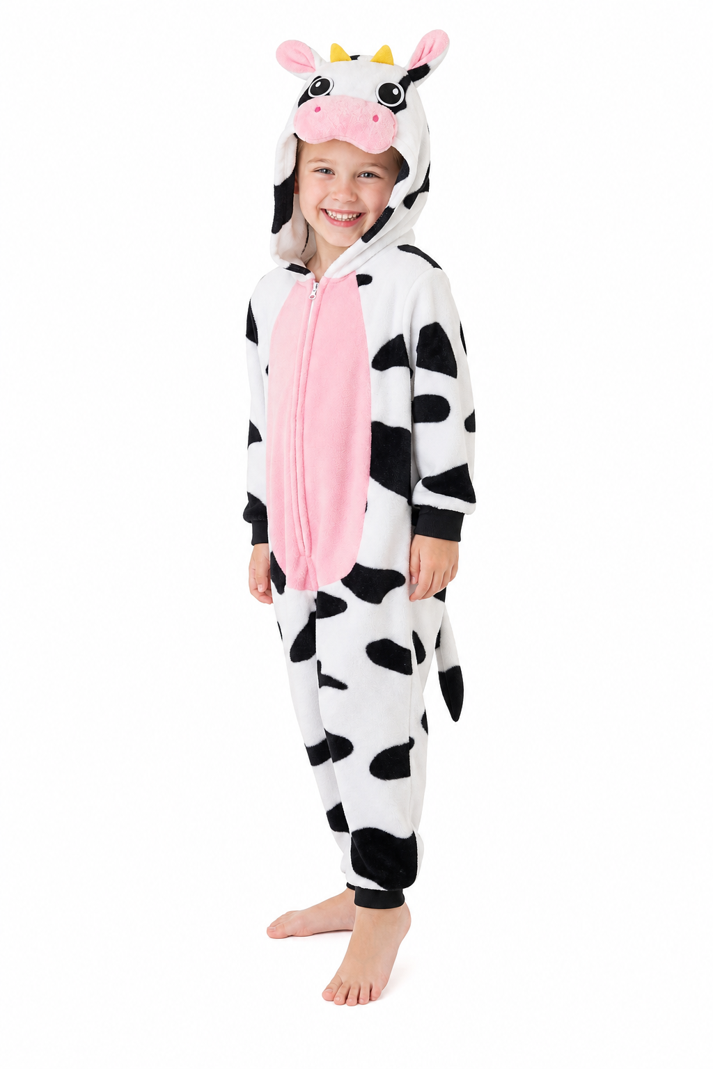 Kids' Hooded Pink Belly Cow Plush Kigurumi Onesie