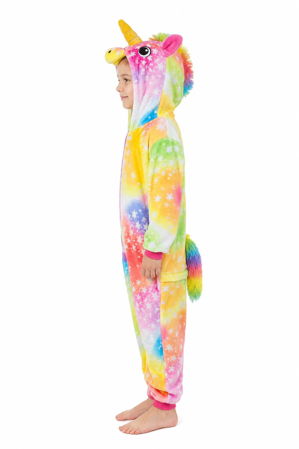 Kids' Hooded Rainbow Tie-Dye Star Unicorn Kigurumi Onesie