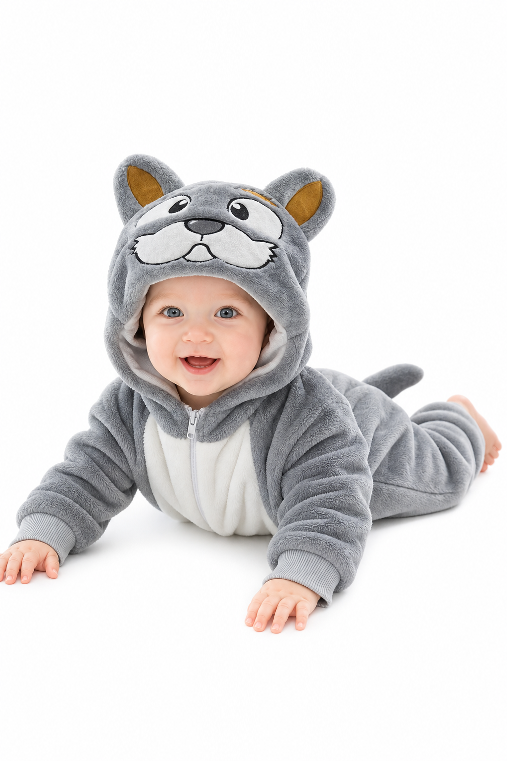 Cute Gray Plush Animal Hooded Baby Kigurumi Onesie