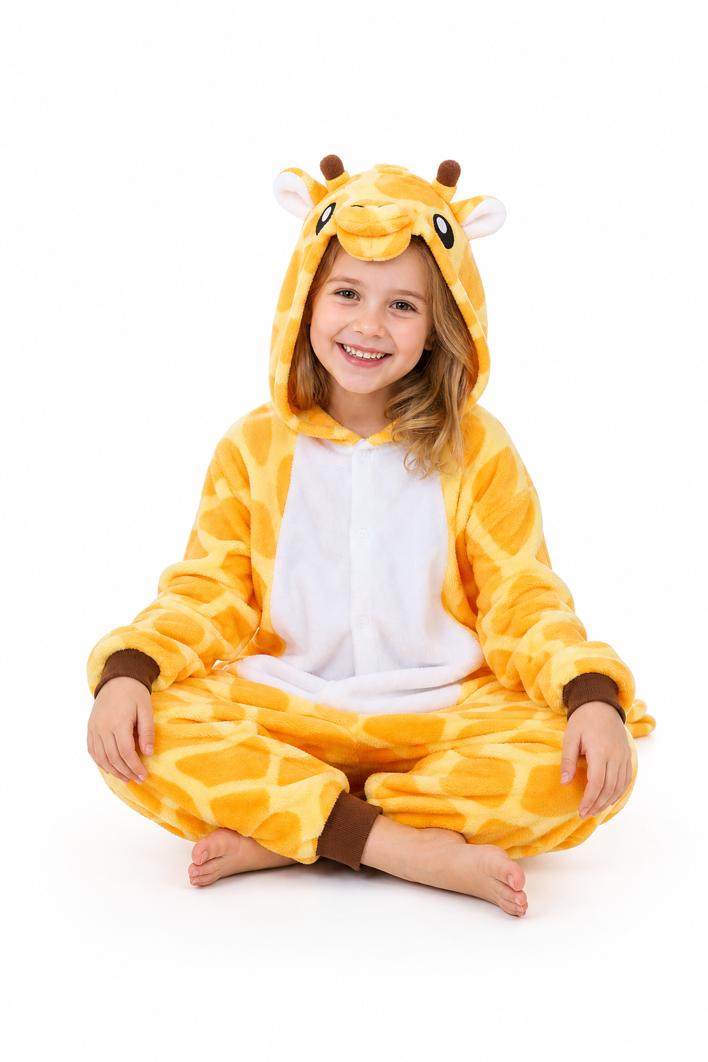 Kids' Hooded Yellow Giraffe Plush Kigurumi Onesie