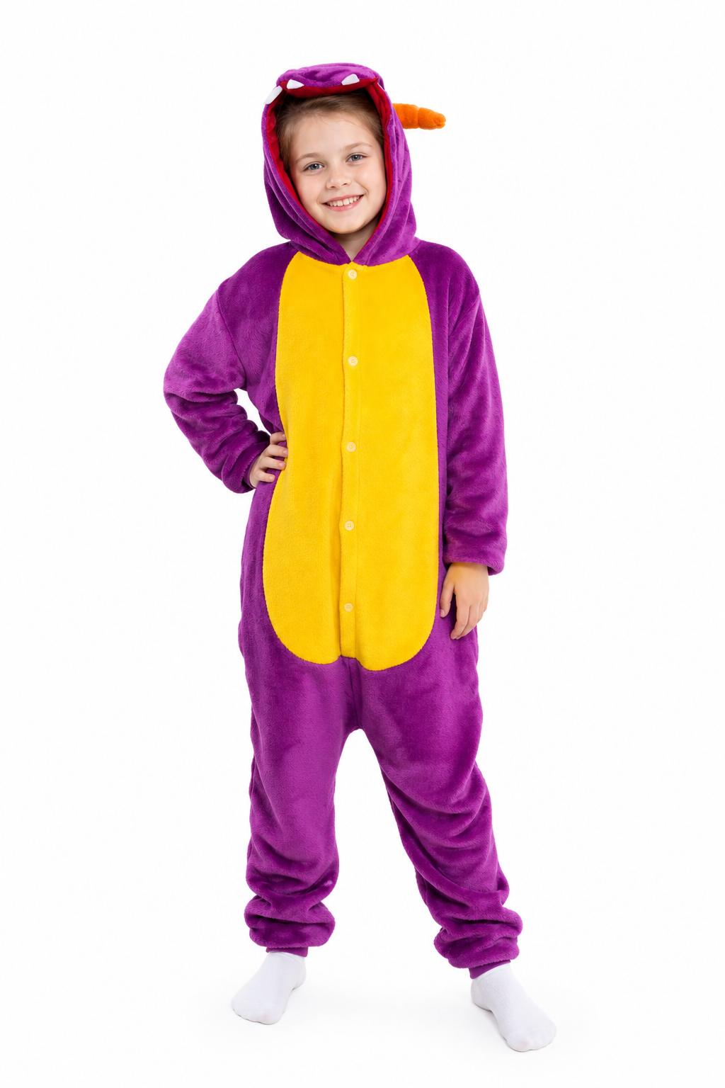 Kids' Hooded Purple Dinosaur Kigurumi Costume Onesie