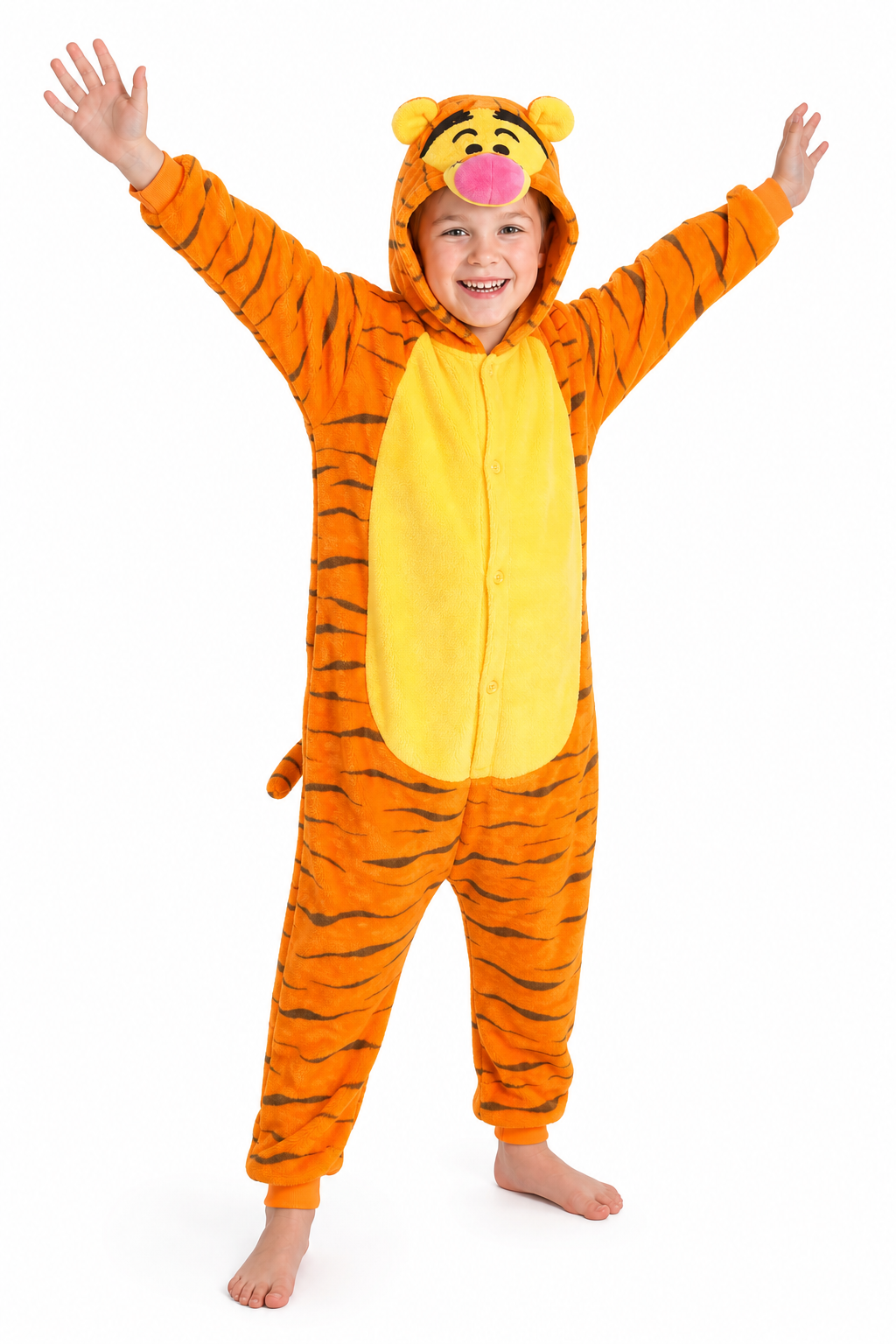 Kids' Hooded Yellow-Bellied Orange Tiger Kigurumi Costume Onesie
