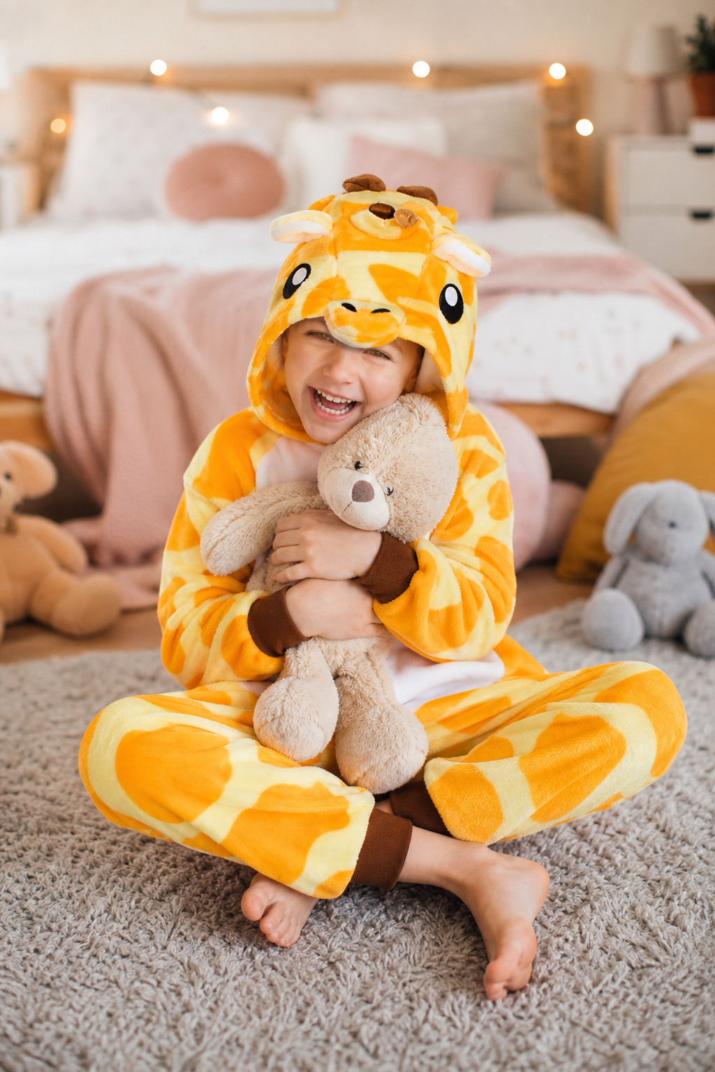 Kids' Hooded Orange Giraffe Kigurumi Costume Onesie
