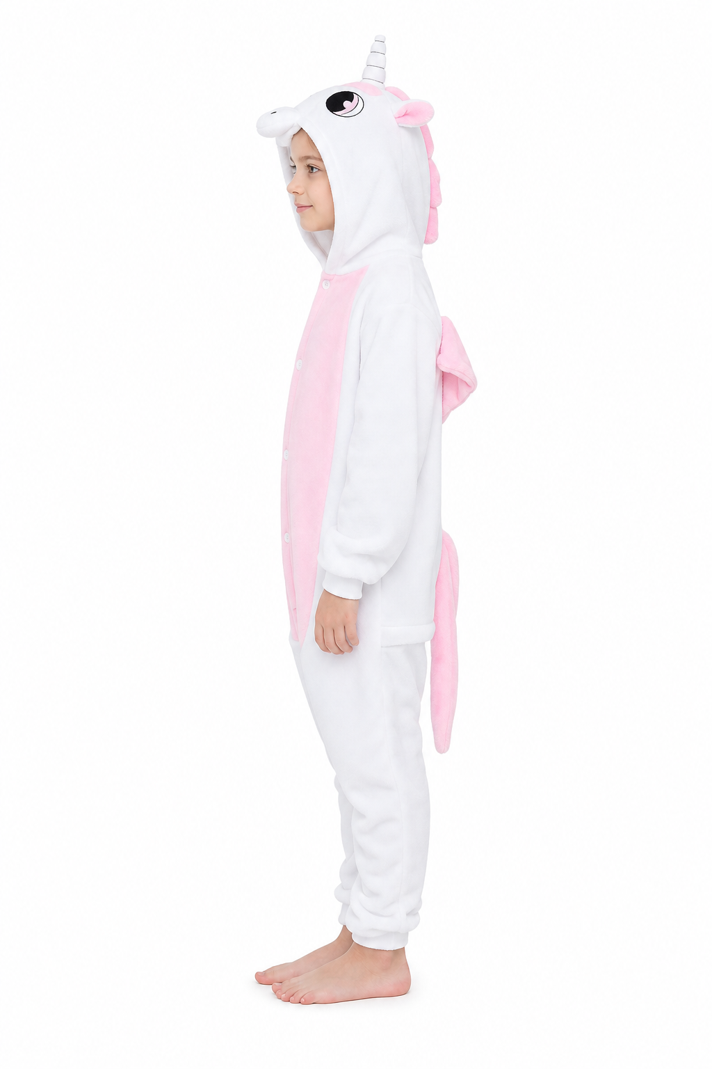 Kids' Hooded White with Pink Belly Unicorn Kigurumi Costume Onesie