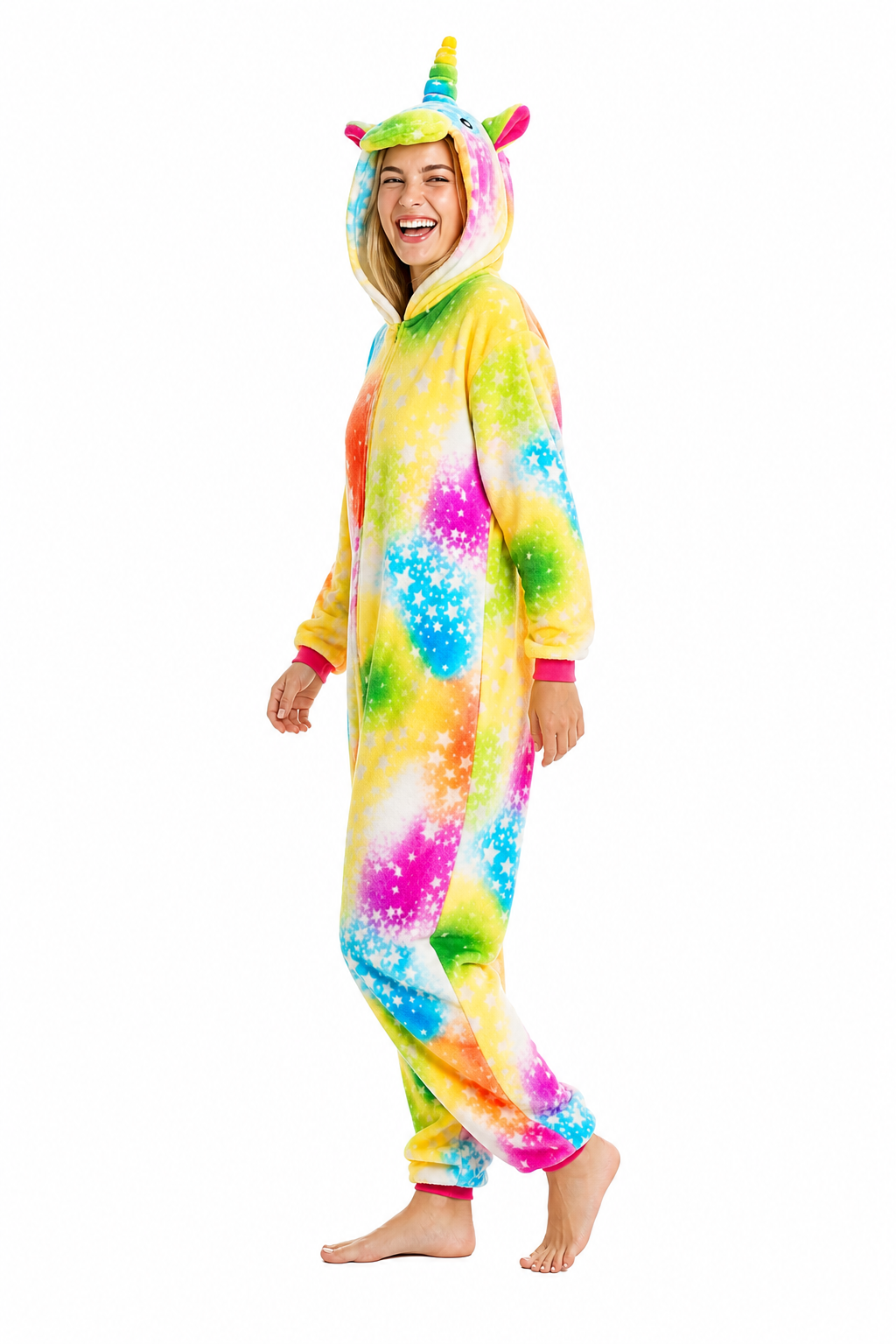 Adult Hooded Bright Rainbow Starburst Galaxy Unicorn Kigurumi Onesie