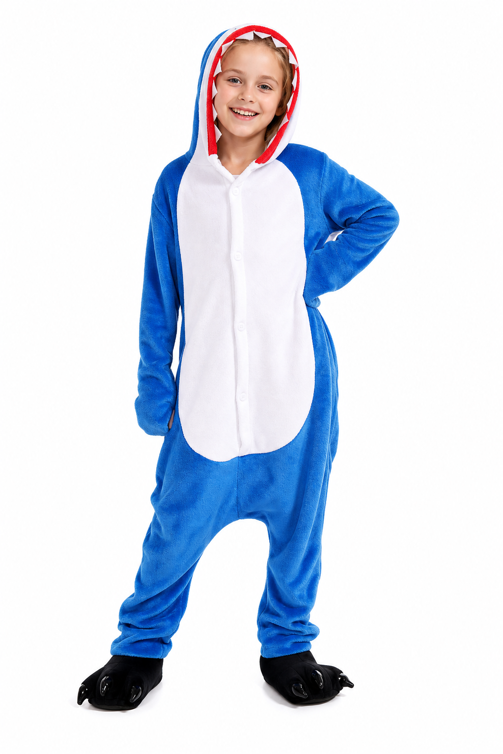 Kids' Hooded Blue Shark Kigurumi Costume Onesie