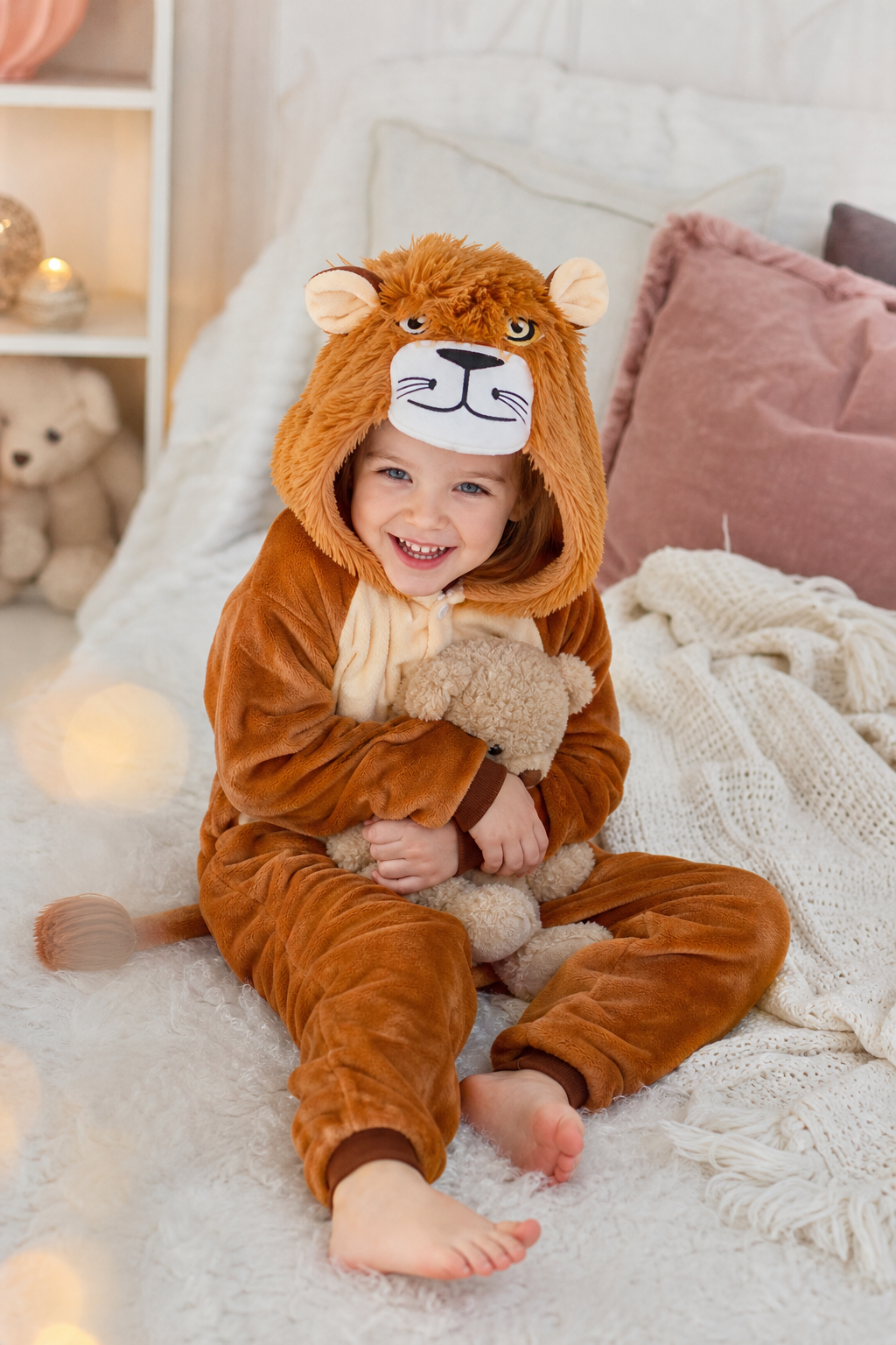 Kids' Hooded Brown Lion Kigurumi Onesie