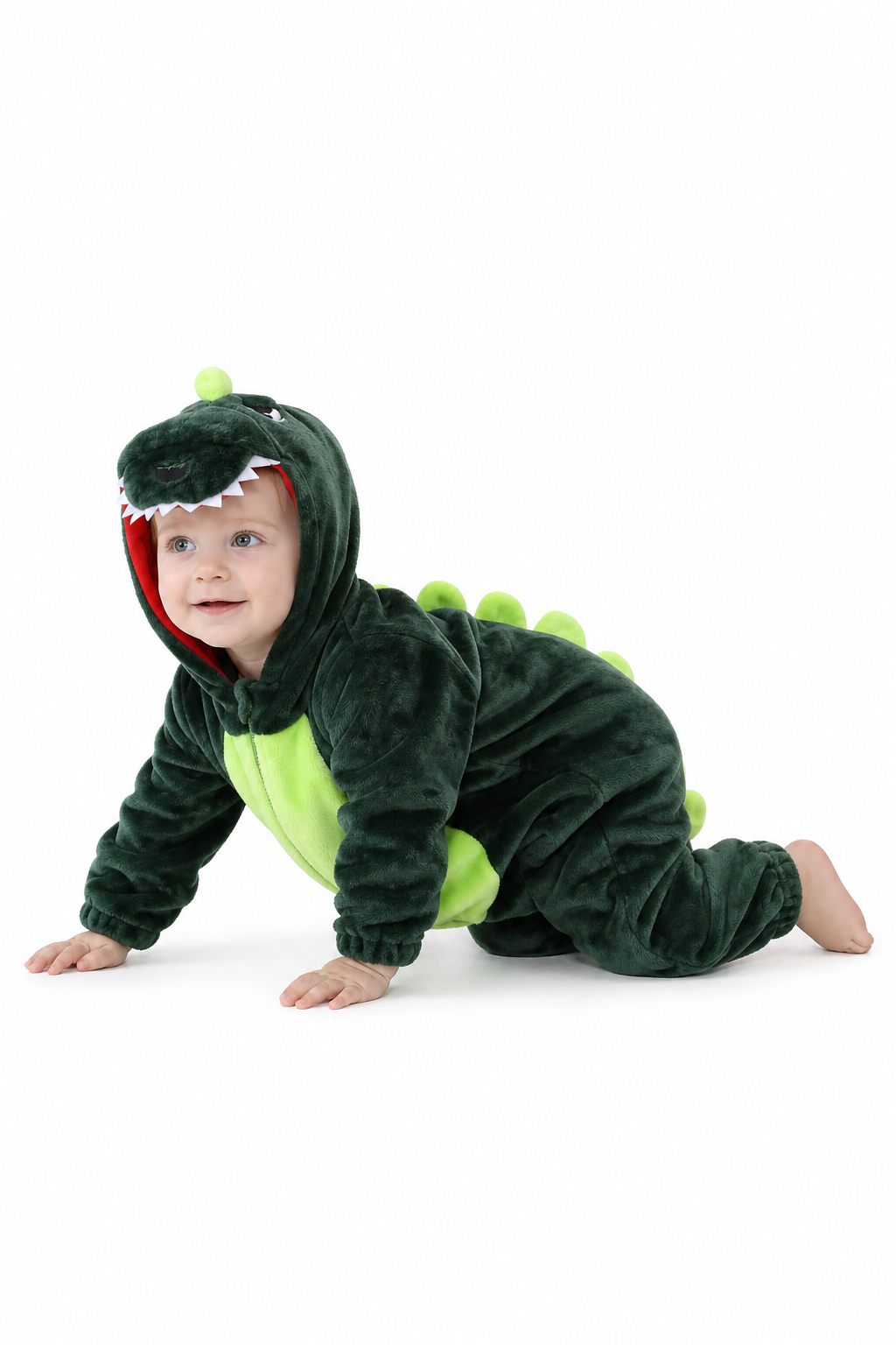 Plush Dark Green Baby Dino Onesie with Green Belly